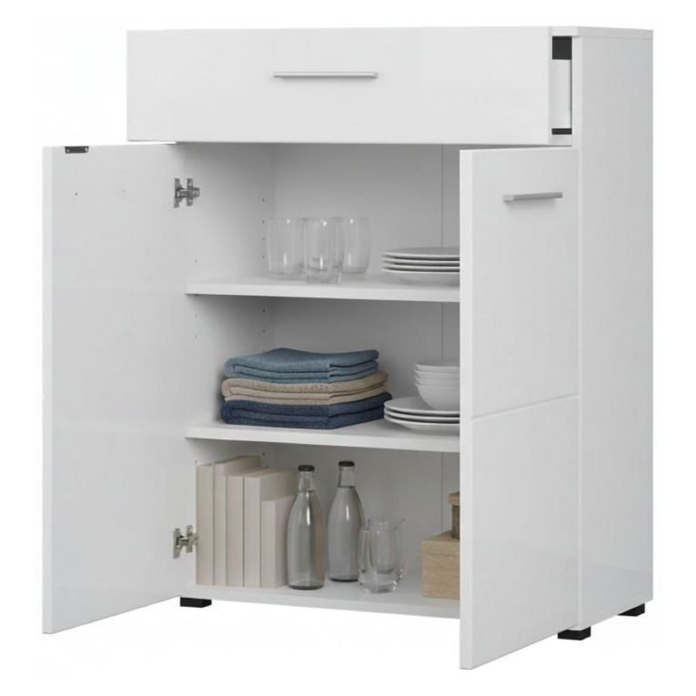 Credenza Bianco 2 Ripiani un Cassetto 79x35x97.5h cm, 3 Vani - Verduno