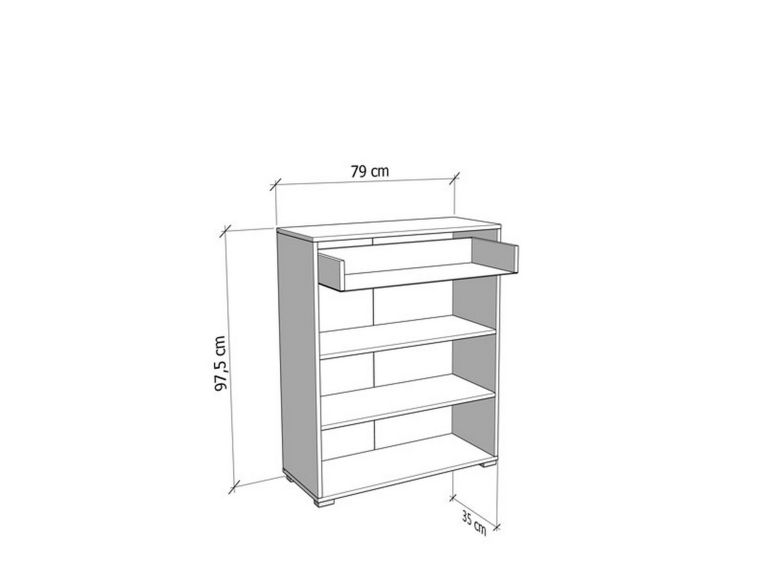 Credenza Bianco 2 Ripiani un Cassetto 79x35x97.5h cm, 3 Vani - Verduno