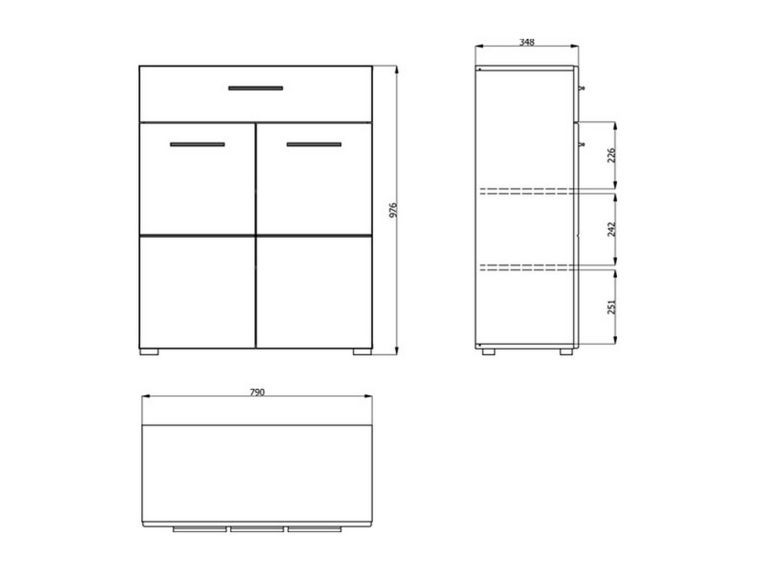 Credenza Bianco 2 Ripiani un Cassetto 79x35x97.5h cm, 3 Vani - Verduno