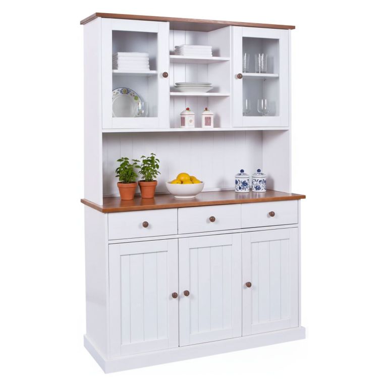 Credenza Bianco 3 Cassetti 4 Ripiani 131x45x181h cm, Apertura Battente - Loranze