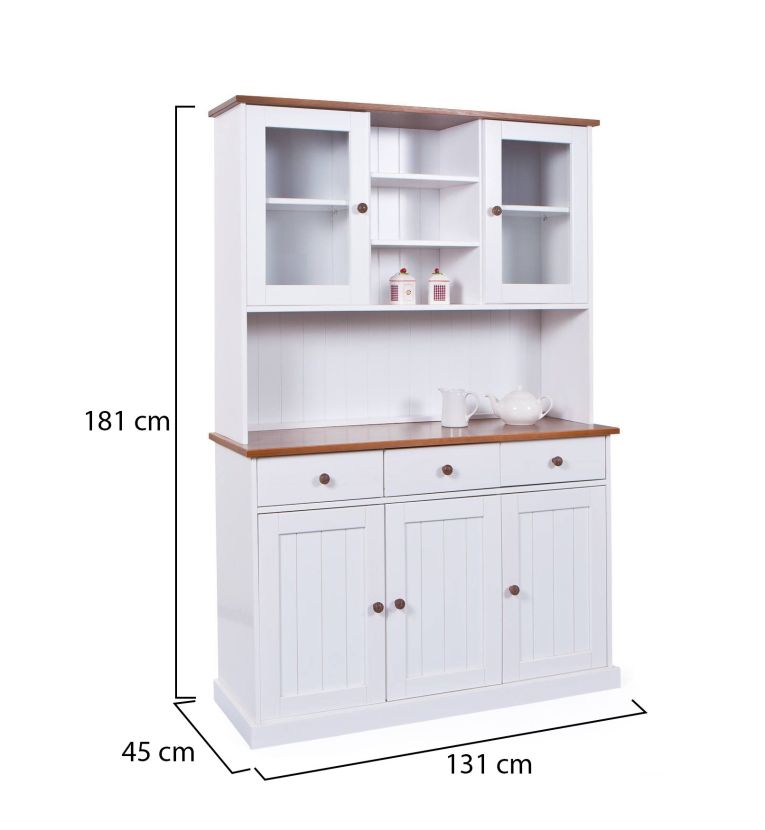 Credenza Bianco 3 Cassetti 4 Ripiani 131x45x181h cm, Apertura Battente - Loranze