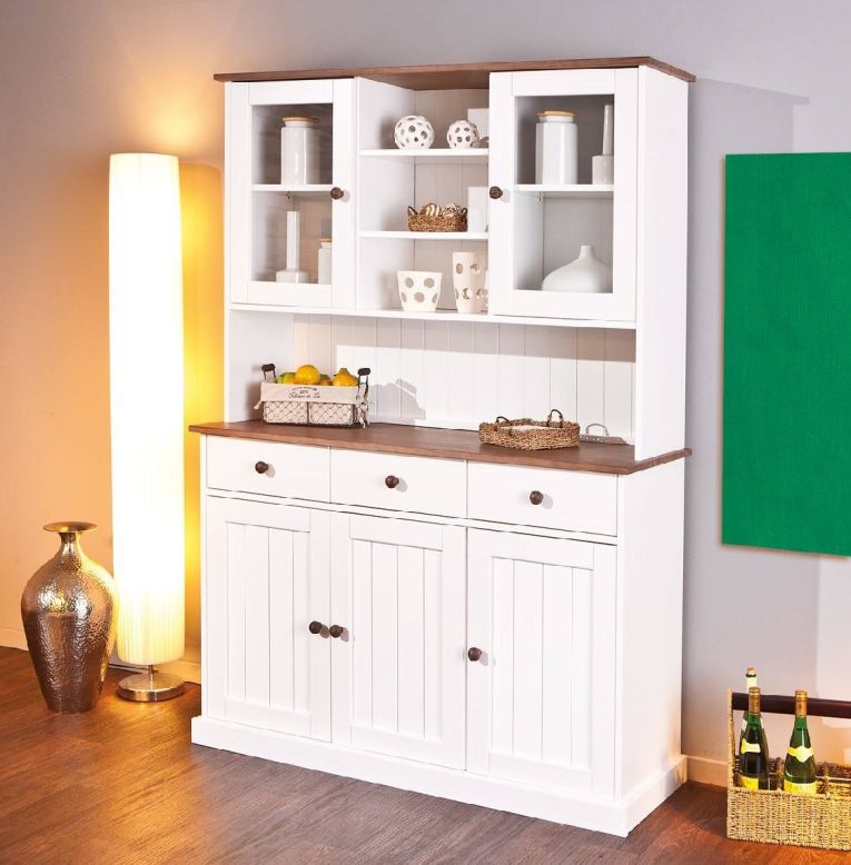 Credenza Bianco 3 Cassetti 4 Ripiani 131x45x181h cm, Apertura Battente - Loranze