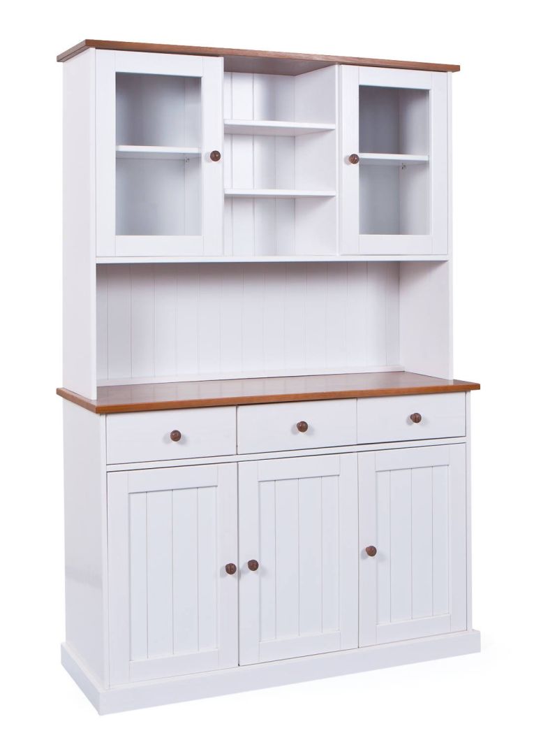 Credenza Bianco 3 Cassetti 4 Ripiani 131x45x181h cm, Apertura Battente - Loranze