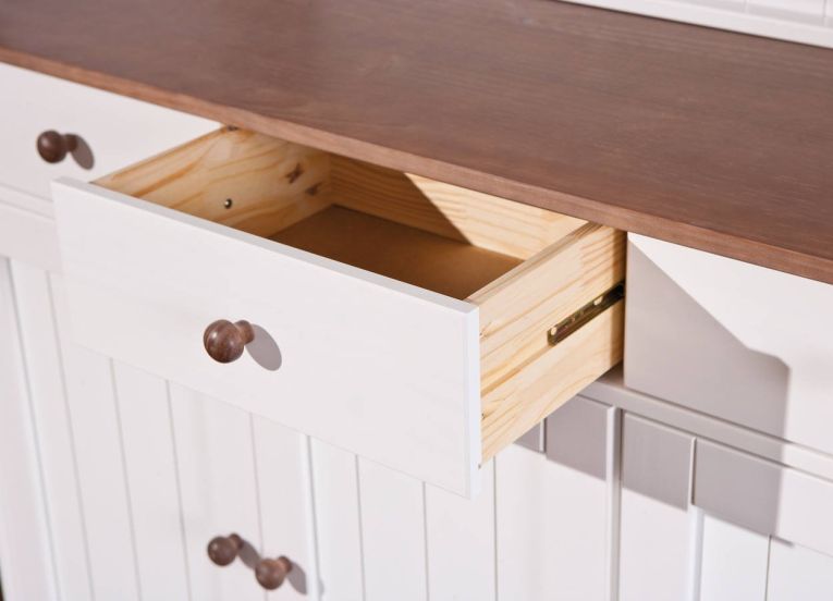 Credenza Bianco 3 Cassetti 4 Ripiani 131x45x181h cm, Apertura Battente - Loranze