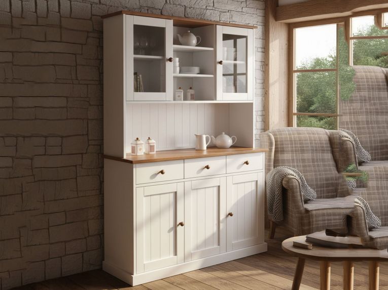 Credenza Bianco 3 Cassetti 4 Ripiani 131x45x181h cm, Apertura Battente - Loranze