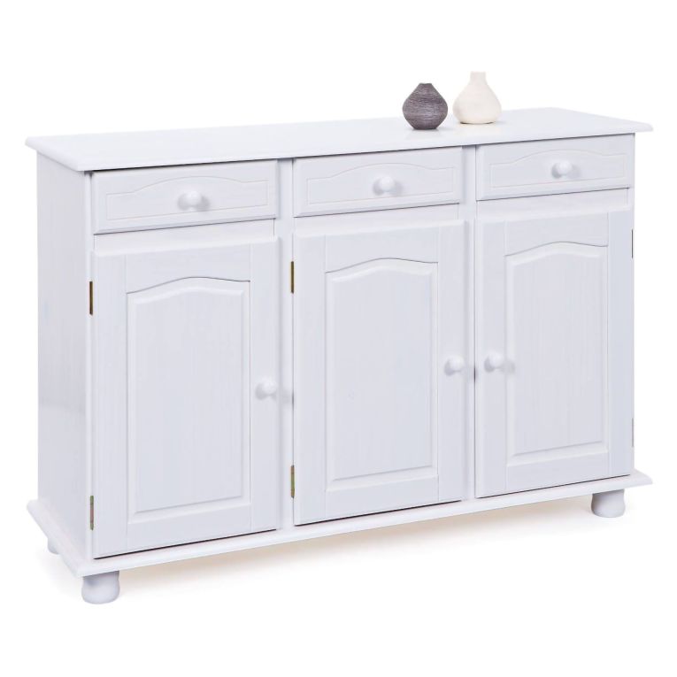 Credenza Bianco 3 Cassetti un Ripiano 130x43x87h cm, Apertura Battente - Gragnano