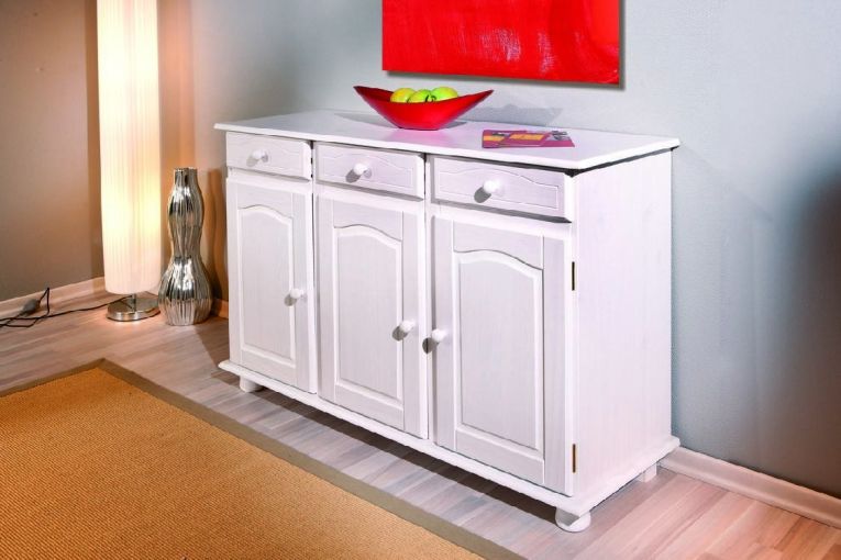 Credenza Bianco 3 Cassetti un Ripiano 130x43x87h cm, Apertura Battente - Gragnano