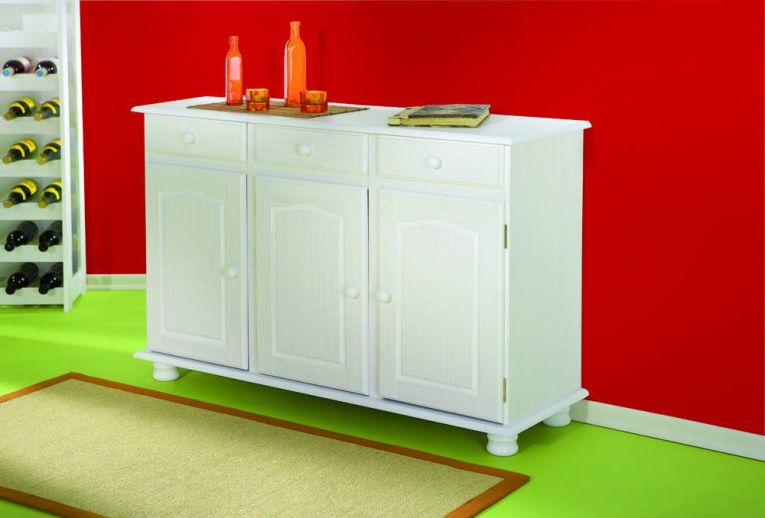 Credenza Bianco 3 Cassetti un Ripiano 130x43x87h cm, Apertura Battente - Gragnano