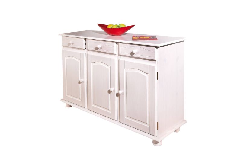 Credenza Bianco 3 Cassetti un Ripiano 130x43x87h cm, Apertura Battente - Gragnano