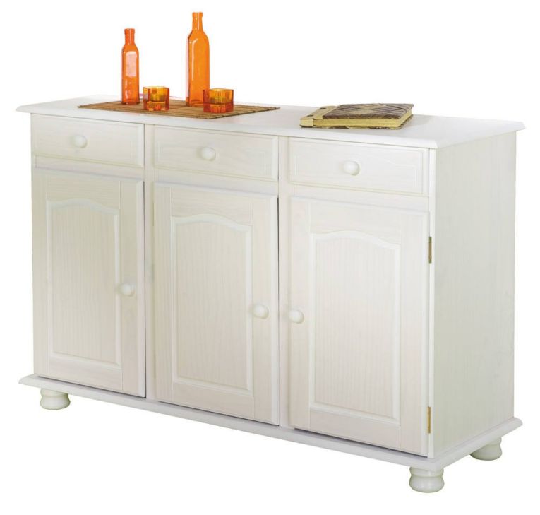 Credenza Bianco 3 Cassetti un Ripiano 130x43x87h cm, Apertura Battente - Gragnano
