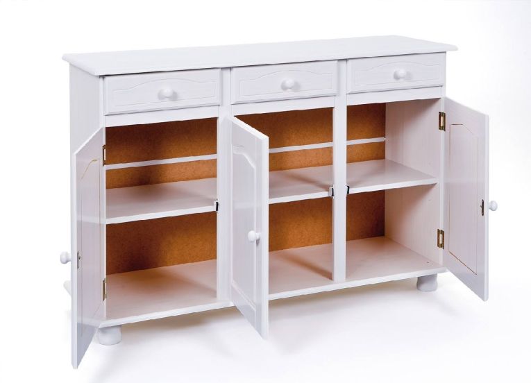 Credenza Bianco 3 Cassetti un Ripiano 130x43x87h cm, Apertura Battente - Gragnano