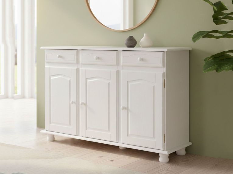Credenza Bianco 3 Cassetti un Ripiano 130x43x87h cm, Apertura Battente - Gragnano