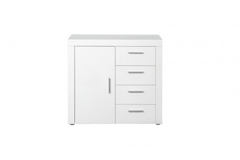 Credenza Bianco 4 Cassetti un Ripiano 94x86x40h cm, Apertura Battente - Baganza