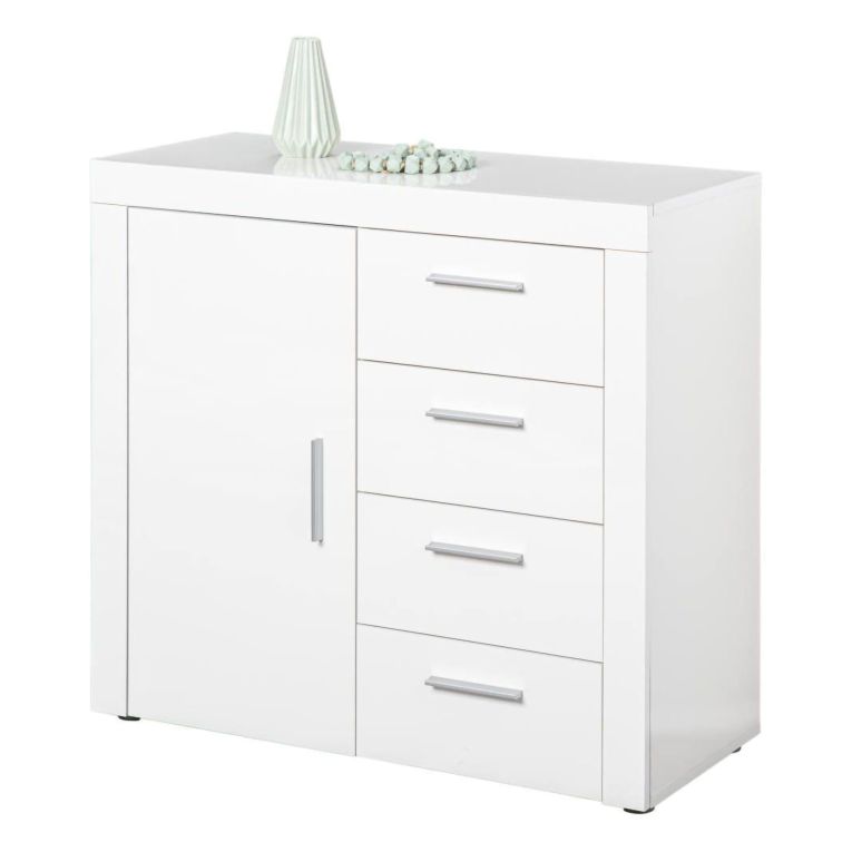 Credenza Bianco 4 Cassetti un Ripiano 94x86x40h cm, Apertura Battente - Baganza