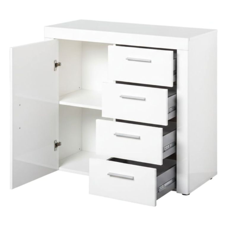 Credenza Bianco 4 Cassetti un Ripiano 94x86x40h cm, Apertura Battente - Baganza