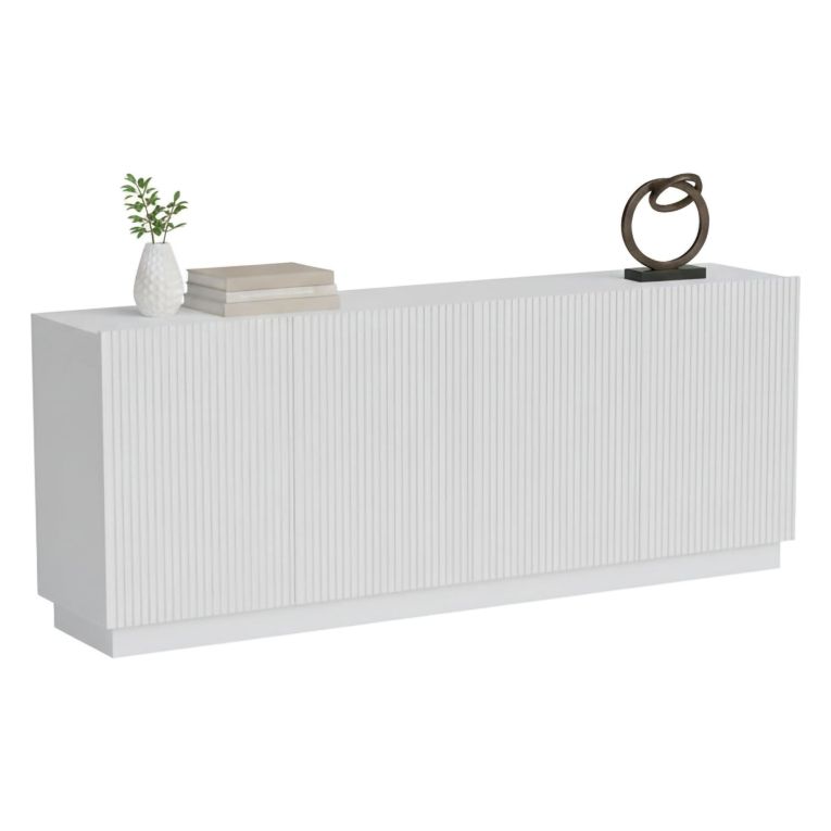 Credenza Bianco 4 Ripiani 4 Ante 200x40x78h cm, 8 Vani - Masainas