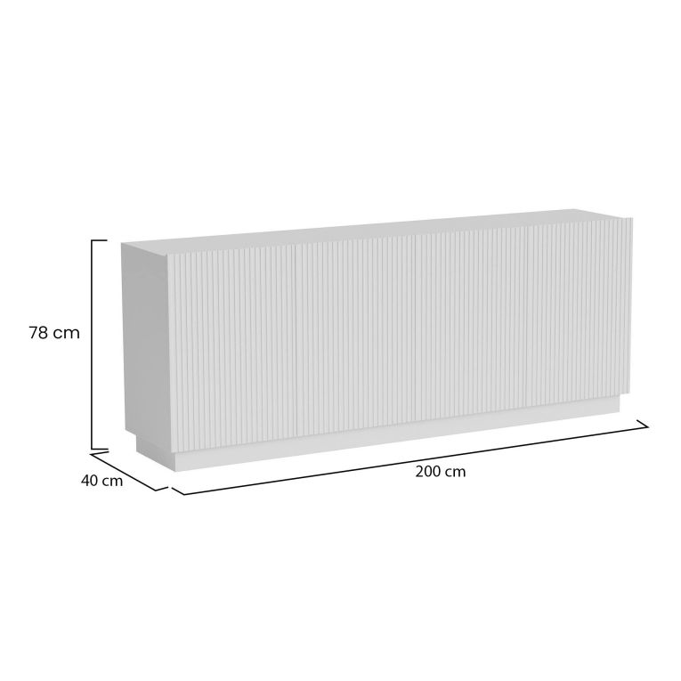 Credenza Bianco 4 Ripiani 4 Ante 200x40x78h cm, 8 Vani - Masainas