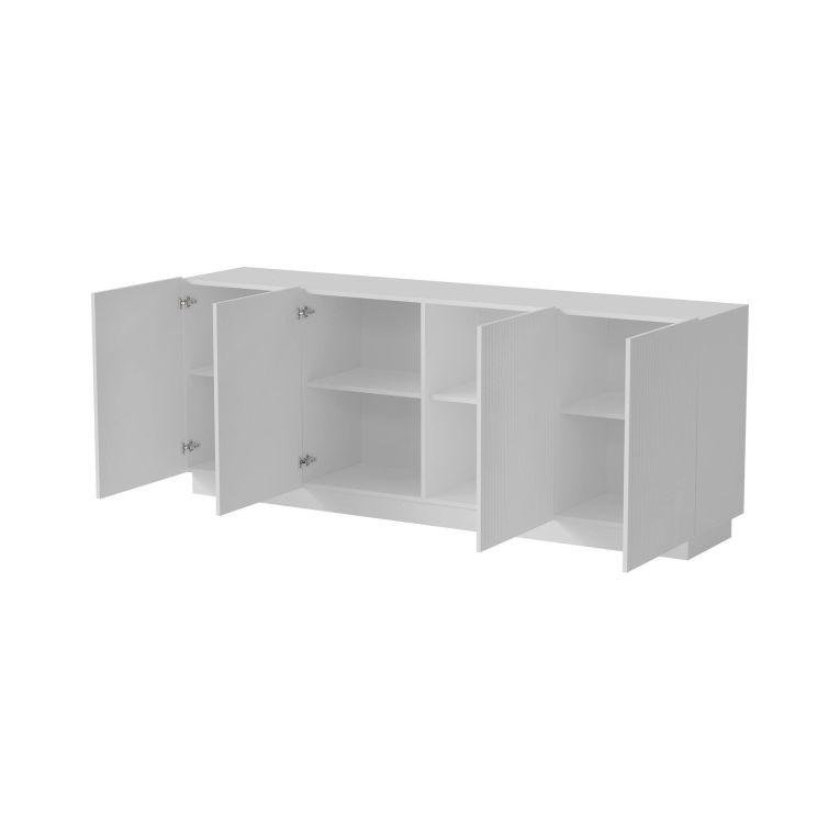 Credenza Bianco 4 Ripiani 4 Ante 200x40x78h cm, 8 Vani - Masainas