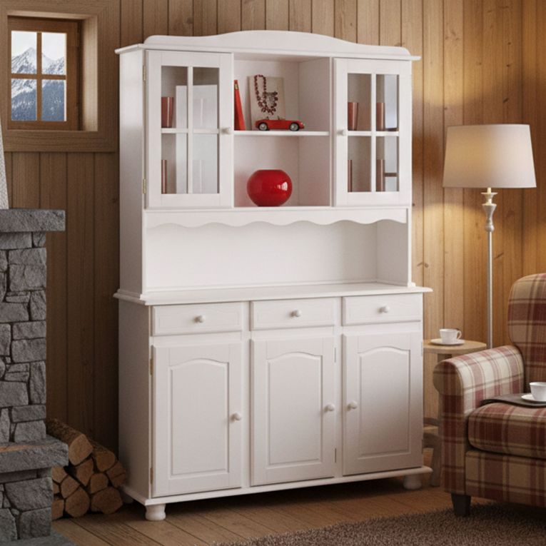 Credenza Bianco 6 Ripiani 3 Cassetti 130x32x198h cm, 5 Ante - Presezzo