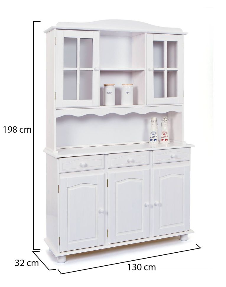 Credenza Bianco 6 Ripiani 3 Cassetti 130x32x198h cm, 5 Ante - Presezzo
