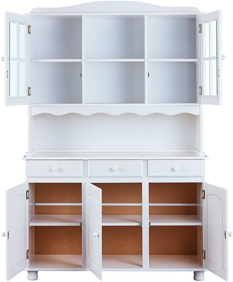 Credenza Bianco 6 Ripiani 3 Cassetti 130x32x198h cm, 5 Ante - Presezzo