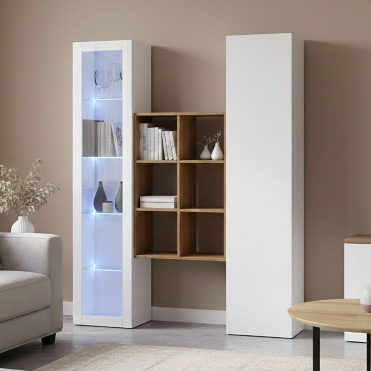 Credenza Bianco 8 Ripiani 16 Vani 40x30x180h cm, 2 Ante - Rimella