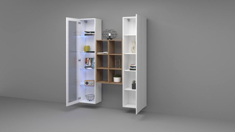 Credenza Bianco 8 Ripiani 16 Vani 40x30x180h cm, 2 Ante - Rimella