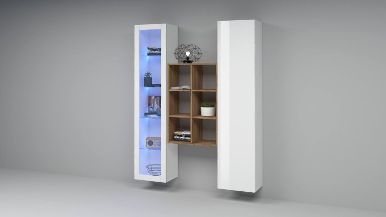 Credenza Bianco 8 Ripiani 16 Vani 40x30x180h cm, 2 Ante - Rimella