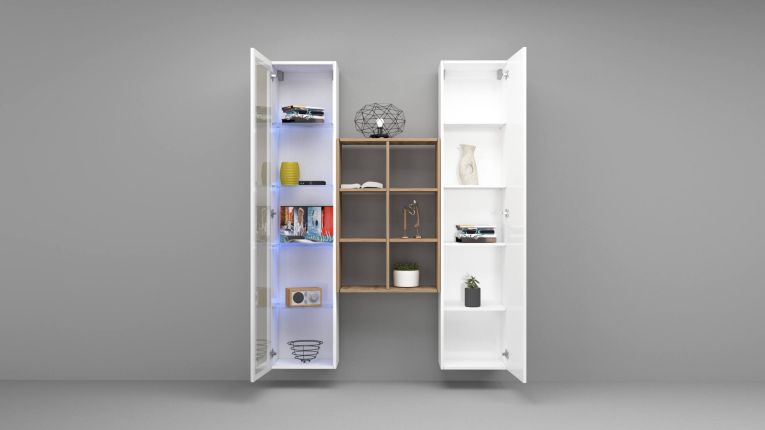 Credenza Bianco 8 Ripiani 16 Vani 40x30x180h cm, 2 Ante - Rimella