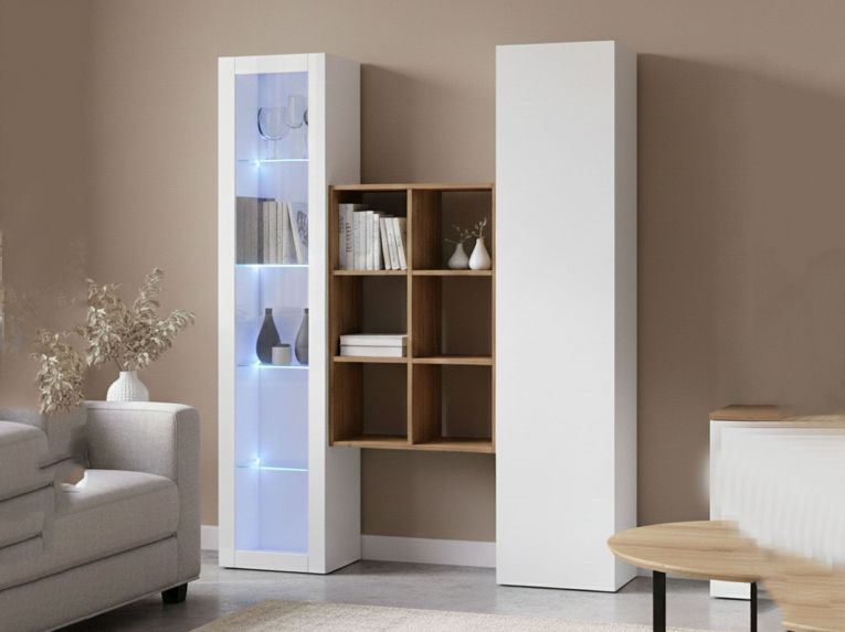 Credenza Bianco 8 Ripiani 16 Vani 40x30x180h cm, 2 Ante - Rimella