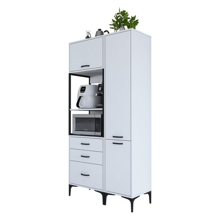 Credenza Bianco Bianco 8 Ripiani 3 Cassetti 100x40x199h cm, 2 Ante - Lotzorai