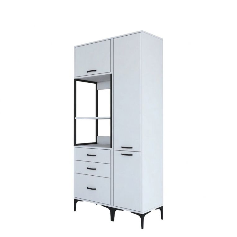 Credenza Bianco Bianco 8 Ripiani 3 Cassetti 100x40x199h cm, 2 Ante - Lotzorai