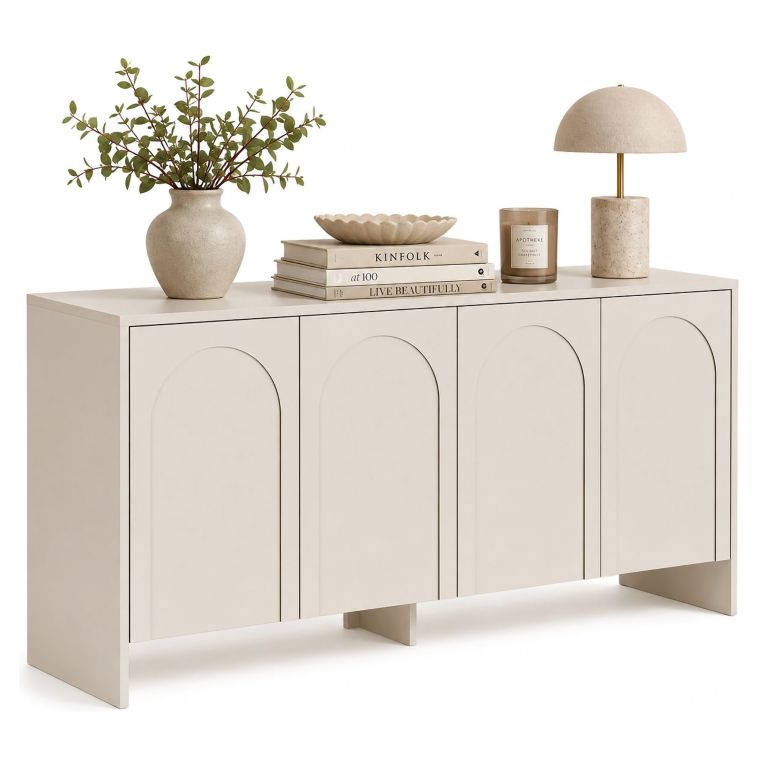 Credenza Bianco Crema 2 Ripiani 4 Ante 180x45x80h cm, 6 Vani - Nomesi
