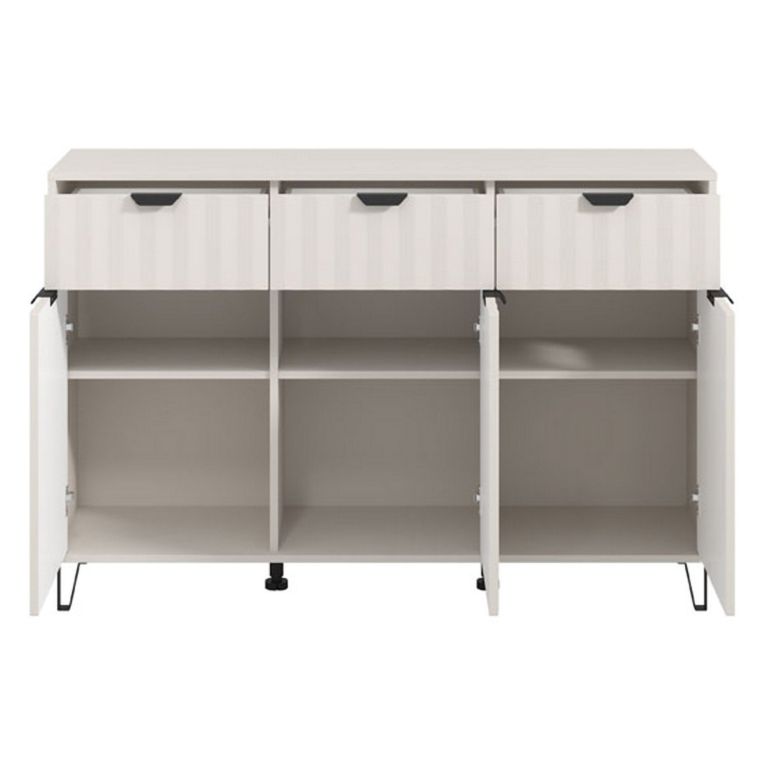 Credenza Bianco Crema 3 Ripiani 3 Cassetti 138x40x90.5h cm, 6 Vani - Paglieta