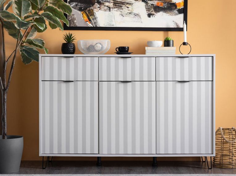 Credenza Bianco Crema 3 Ripiani 3 Cassetti 138x40x90.5h cm, 6 Vani - Paglieta