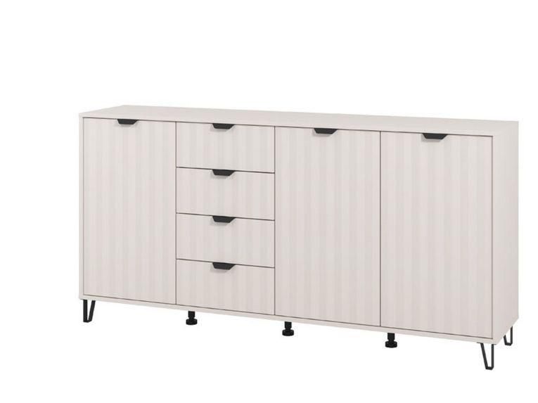 Credenza Bianco Crema 3 Ripiani 4 Cassetti 182.5x40x90.5h cm, 6 Vani - Paglieta