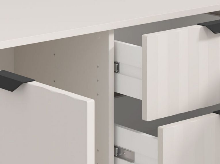 Credenza Bianco Crema 3 Ripiani 4 Cassetti 182.5x40x90.5h cm, 6 Vani - Paglieta