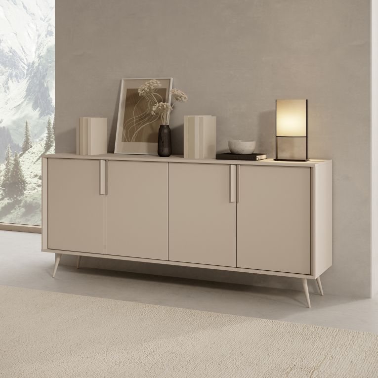 Credenza Bianco Crema 4 Ripiani con Piedini 110x40x78h cm, 8 Vani - Harero