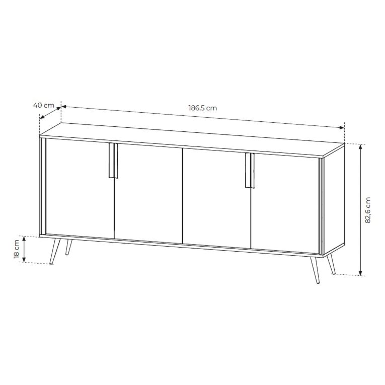 Credenza Bianco Crema 4 Ripiani con Piedini 110x40x78h cm, 8 Vani - Harero