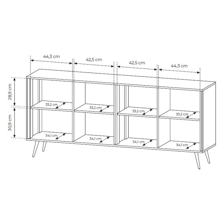 Credenza Bianco Crema 4 Ripiani con Piedini 110x40x78h cm, 8 Vani - Harero