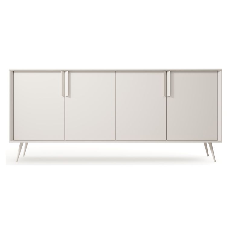Credenza Bianco Crema 4 Ripiani con Piedini 110x40x78h cm, 8 Vani - Harero