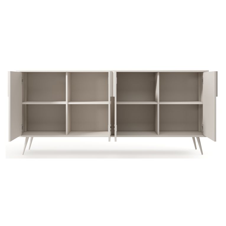 Credenza Bianco Crema 4 Ripiani con Piedini 110x40x78h cm, 8 Vani - Harero