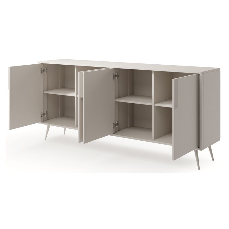 Credenza Bianco Crema 4 Ripiani con Piedini 110x40x78h cm, 8 Vani - Harero