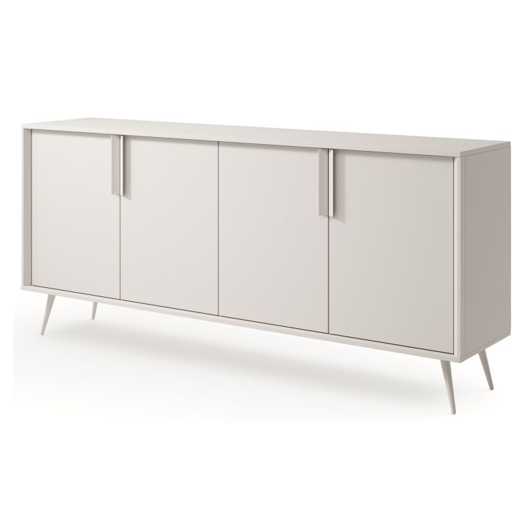 Credenza Bianco Crema 4 Ripiani con Piedini 110x40x78h cm, 8 Vani - Harero
