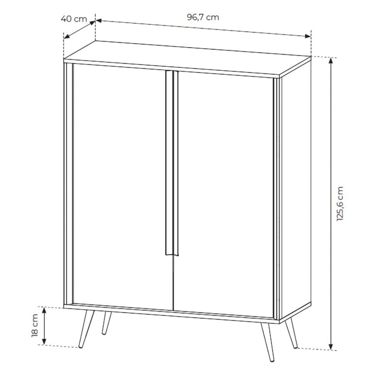 Credenza Bianco Crema 4 Ripiani con Piedini 97x40x126h cm, 6 Vani - Harenoma