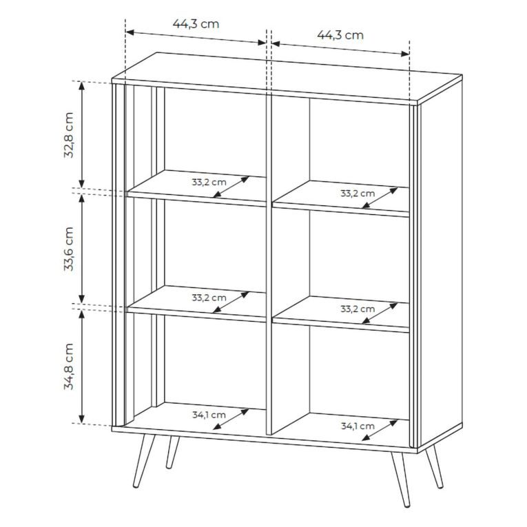 Credenza Bianco Crema 4 Ripiani con Piedini 97x40x126h cm, 6 Vani - Harenoma
