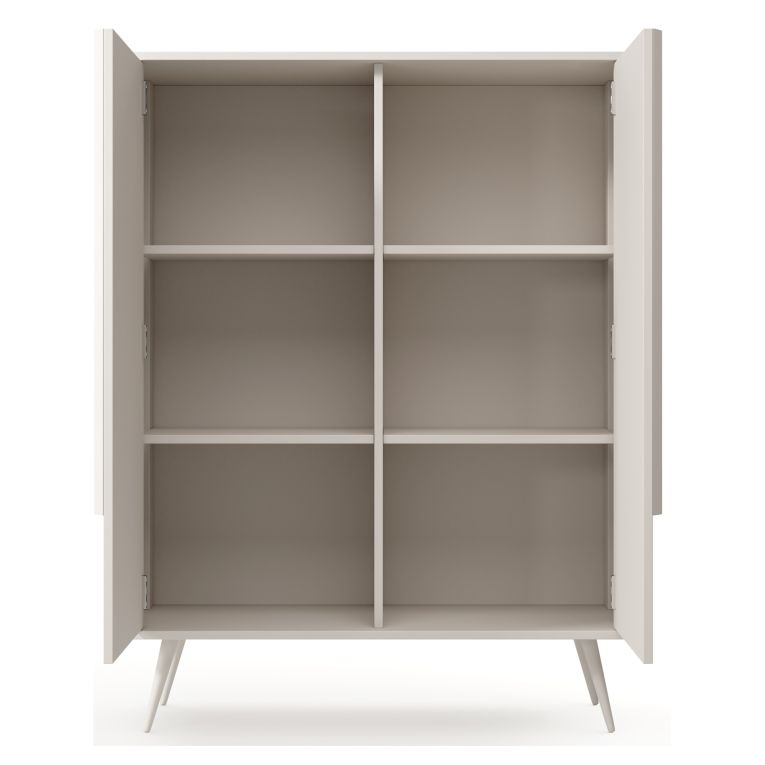 Credenza Bianco Crema 4 Ripiani con Piedini 97x40x126h cm, 6 Vani - Harenoma