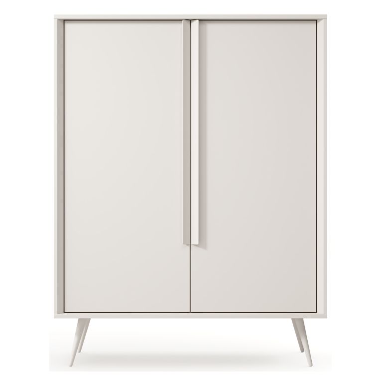 Credenza Bianco Crema 4 Ripiani con Piedini 97x40x126h cm, 6 Vani - Harenoma