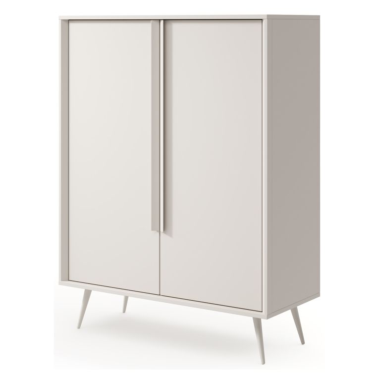 Credenza Bianco Crema 4 Ripiani con Piedini 97x40x126h cm, 6 Vani - Harenoma