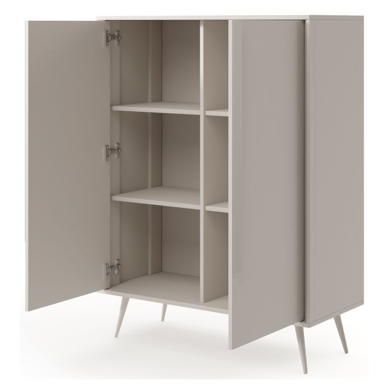Credenza Bianco Crema 4 Ripiani con Piedini 97x40x126h cm, 6 Vani - Harenoma